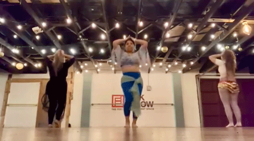 Nour teaching a belly dance flow class at Funk & Flow Studio on Wednesday night